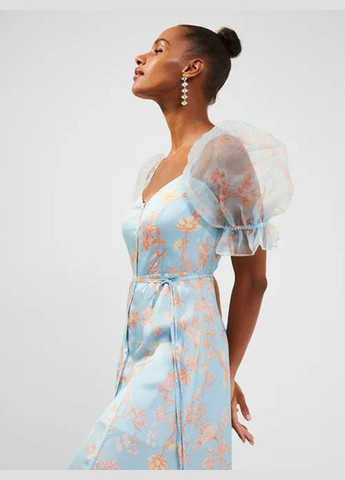 Голубое коктейльное платье а-силуэт French Connection с цветочным принтом