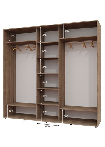 Шкаф-купе трехдверный 250*60*250 Дуб Сонома трюфель 2 Зеркала с пескоструйным рисунком/Зеркало ШК-04 Алекса (360479268)