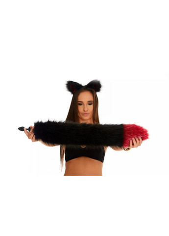 Анальный меховой хвост без пробки, Черный с темно-красным кончиком, 60 см. OKOVA (315148722)