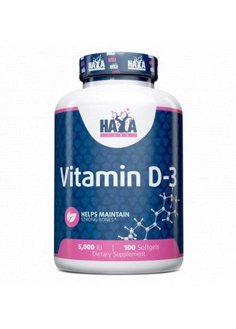 Вітаміни та мінерали Vitamin D3 5000 IU, 100 капсул Haya Labs (293480727)