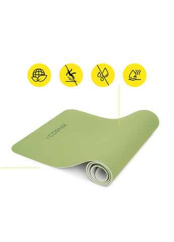 Килимок спортивний TPE 183 x 61 x 0.6 см для йоги та фітнесу XR-0008 Green/Grey Cornix (318867567)