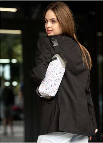 Сумка на пояс бананка Holster MSH серая тканева з квітковим білим принтом (SKU_87118706-VS) Sambag (302450352)