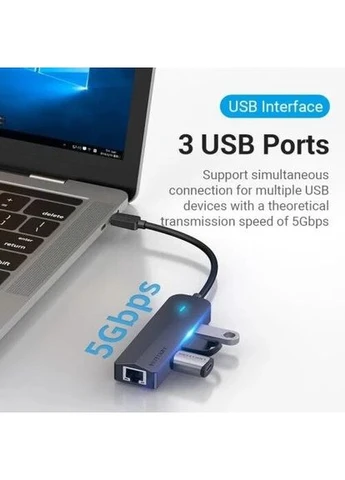 Хаб USB 5-in-1, Black, Type-C 3.1 - 3xUSB 3.0 / Lan, кабель 15 см (TGPBB) 000-TGPBB Vention (395350090)