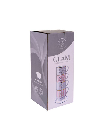 Набір чашок 345 мл Glam 4 шт на металевій підставці порцеляна Limited Edition Набор чашек 345 мл Glam 4 шт на металлической подставке фарфор (305297222)