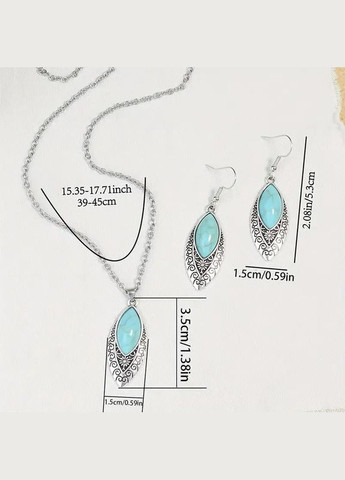 Ретро серьги в форме капли воды с узорами и искусственным бирюзовым камнем серебристые 5.3 см Liresmina Jewelry (361048779)