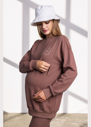 Хлопковый свитшот для беременных и кормящих из трикотажа двунить Юла мама - крой коричневый трикотаж, двунитка - (279303147)
