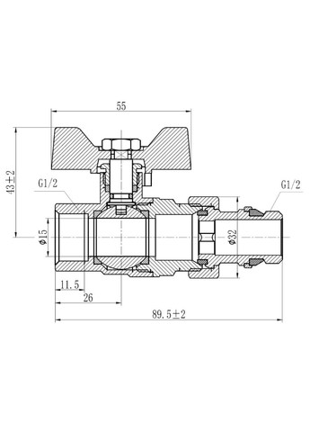 Кран шаровый "Американка" Forte 1/2" ВН прямой, антипротечка, бабочка SF222W15 Thermo Alliance SD00017971 (385678206)