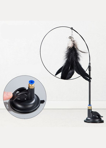 Вудка-дражнилка на присосці з пір'ям і дзвіночком для кішок чорна No Brand (337169213)