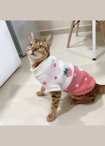 Вязаный акриловый свитер для котов и кошек Pet Style "Розовая клубника" 2XL No Brand - (323235499)