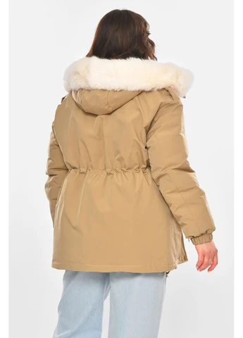 Бежевая демисезонная куртка-парка женская однотонная бежевого цвета Let's Shop