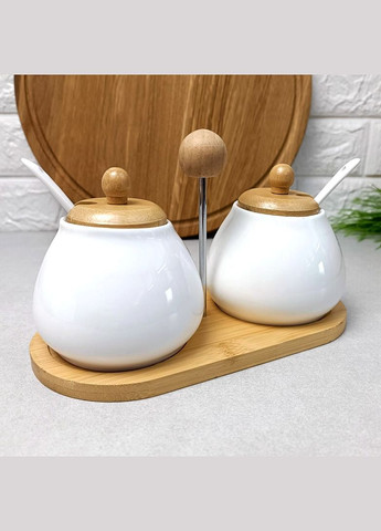 Набір білих банок з кришками на бамбуковій підставці 5 предметів Di Naturel Bona (303212576)