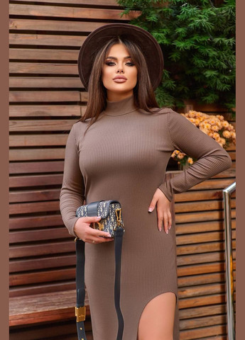 Коричневое женское платье в рубчик цвет шоколад р.42/44 444741 New Trend