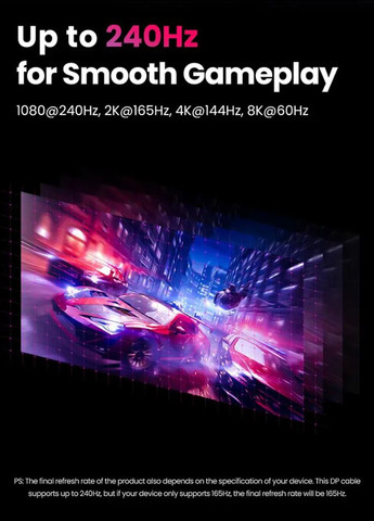 Кабель DisplayPort 8K DP114 DP1.4 Male to Male Plastic Case Braided Cable 2 м Black (80392) Ugreen (307802652)