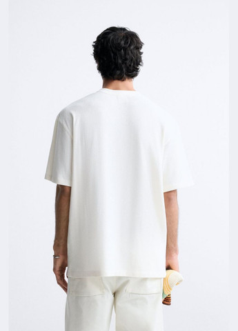 Белая футболка Zara трикотажна вишита 0881 320 ECRU