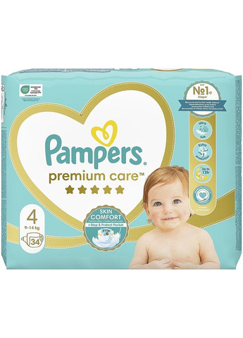 Подгузники Premium Care Размер 4 (Maxi) 9-14 кг, 34 шт. - 34шт (962303-31160026) Pampers (365799514)