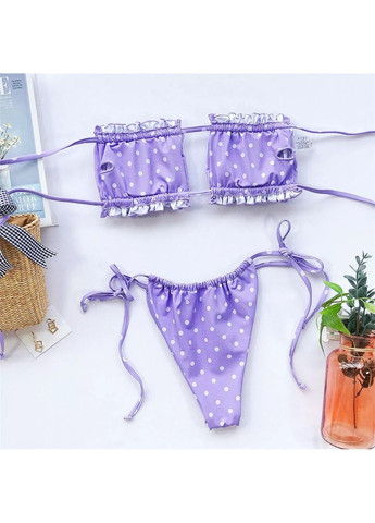 Фіолетовий купальник роздільний шторки із зав'язками в горошок фіолетовий No Brand