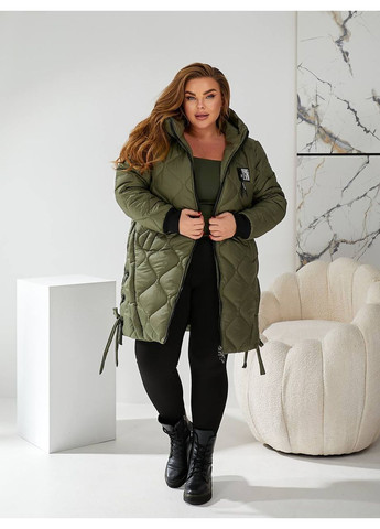 Оливкова (хакі) демісезонна куртка-пальто жіноча Style Point