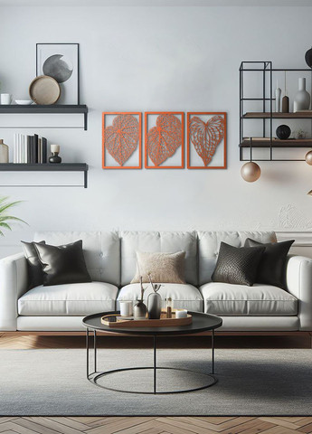 Декор в комнату, интерьерная картина на стену "Листочки модульные", стиль минимализм 60х135 см Woodyard (292112649)