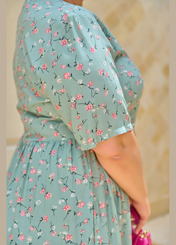 Оливковое повседневный нежное платье а-силуэт No Brand с цветочным принтом