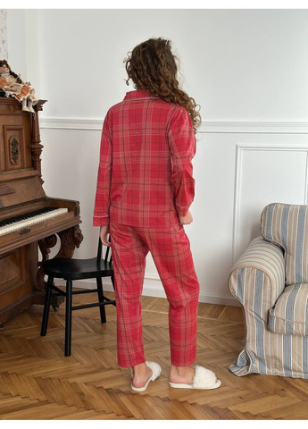 Красная всесезон женская пижама - домашний костюм. рубашка + брюки No Brand