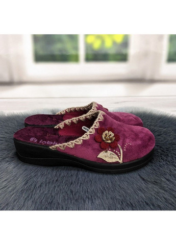Сливовые тапочки домашние женские велюровые с цветком Inblu