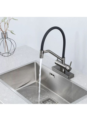 G4098-9 кухня одноваж. вис. вилив+ ВОДОСПАД латунь гайка карт. 90° Ø35 (гангрей/чорний) {8/1} GAPPO (371881948)