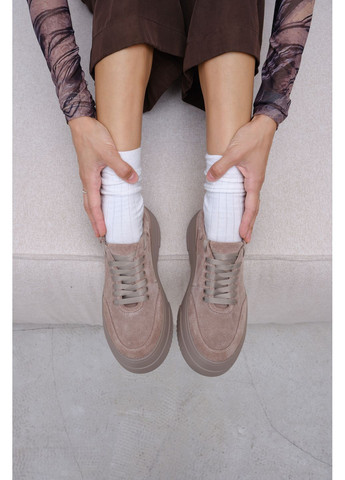 Темно-бежеві жіночі замшеві кеди кольору капучино на високій підошві, преміальні, з устілкою memory foam (відшив 3 дні) Paradize