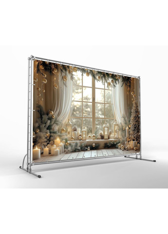 Новорічний банер фотозона Світла віконна зона з ялинками та свічками — №46617 Vinylpex (369930221)