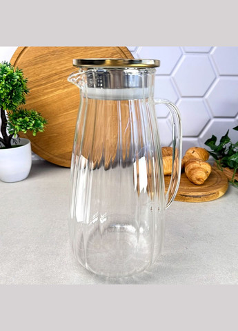 Стеклянный кувшин с золотистой крышкой 2.1 л Wave No Brand (321971479)