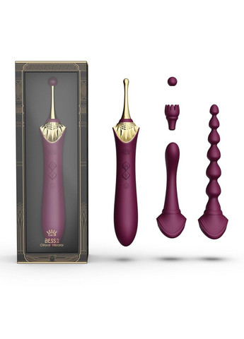 Мультифункциональний вибратор — Bess 2 Velvet Purple, 4 насадки, подогрев Zalo (303909972)