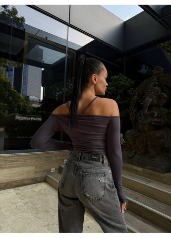 Стильний графітовий жіночий лонгслів з відкритими плечима. No Brand (350314032)