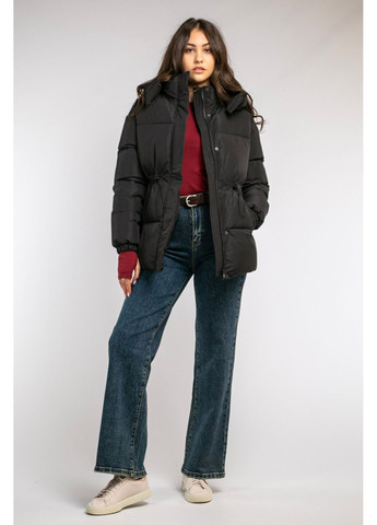 Чорна куртка зимова подовжена на затяжках ds CHICLY