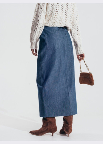 Синяя джинсовая однотонная джинсовая юбка-миди синего цвета Dressa