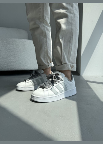 Білі Осінні кросівки жіночі і чоловічі adidas campus 00s white grey | адідас кампус білі сірі No Brand