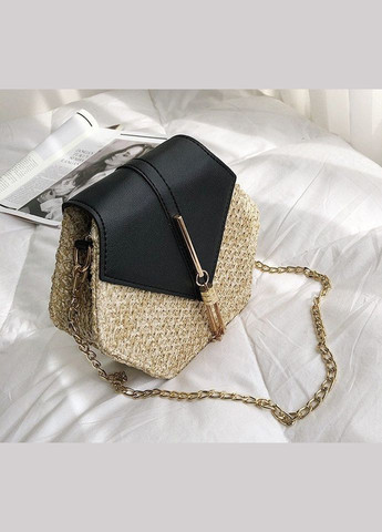 Жіноча міні плетена сумочка-клатч шестигранна солом'яна чорна (sku_652) No Brand (330576450)