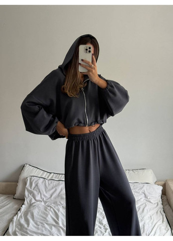 Женский спортивный костюм оверсайз: Укороченная кофта на молнии + Широкие брюки MonCher (366341350)