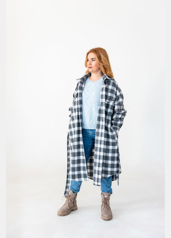 Черно-белое демисезонное Черно-белое теплое демисезонное удлиненное клетчатое женское пальто-рубашка оверсайз в клетку с поясом с карманами на пуговицах пальто-рубашка No Brand