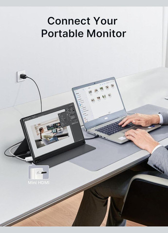 Кабель Type-C to mini HDMI Right Angle 4K@30Hz/2K@60Hz/1080P (Short Side Toward Screen) 0.9м білий Jsaux (308849312)