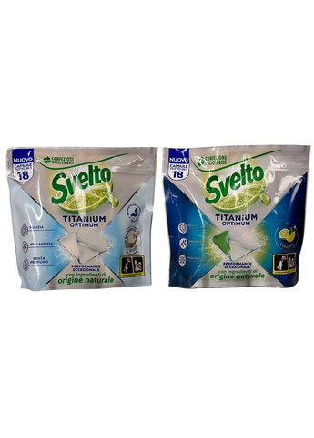 Таблетки для посудомойки Svelto лимонные titanium optimum limone, 18 шт, 261 г Unilever (369144730)