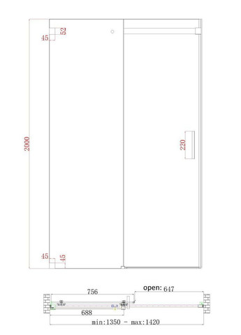 Дверь в нишу SR SD02-140x200-TR-01 прозрачное стекло Easy Clean 8мм, хром (KR5383) KOER (325478049)