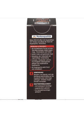 Чоловічий крем під очі від темних кругів та зморшок MEN Augencreme Lift Effect 24h 3in1, 15 ml Balea (366569676)