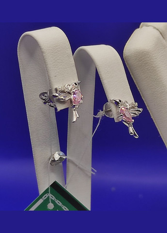 Срібні сережки-пусети "Колібрі" 925 проби покриття родій Shiny Р5000134 No Brand (333828339)