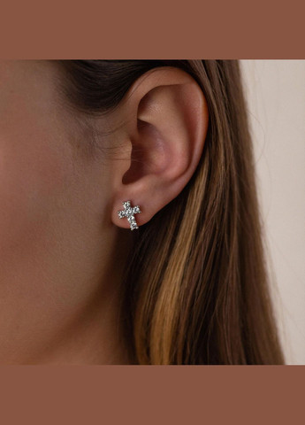 Срібні сережки - пусети Хрестики (фіаніти) 058310 Oniks (264025434)