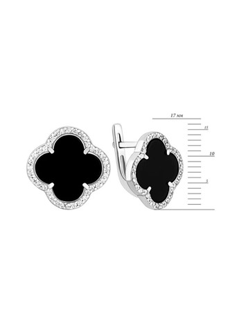 Серебряные серьги Клевер с ониксом UMAX (289351376)