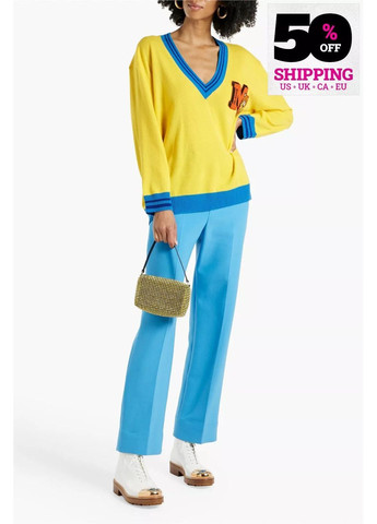 Синьо-жовтий демісезонний стильний джемпер Moschino Couture кашеміровий джемпер