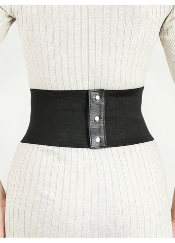 Корсет декоративный эластичный утягивающий пояс из экокожи с декоративными кольцами с заклепками черный No Brand Корсет декоративний з кільцями чорний (349722984)