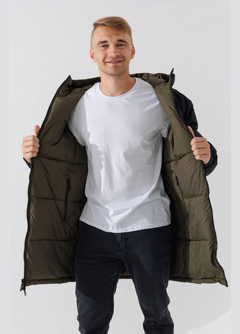 Оливковая (хаки) зимняя куртка двухсторонняя однотонная мужская 9906 хаки с черным (2000990543660w) shop (2000990543660) No Brand