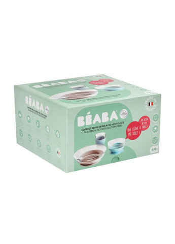 Набор: тарелка, миска, стеклянная стакан 4+ голубой, арт. 913486 Beaba (369668976)