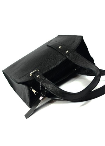 Кожаная женская квадратная черная сумка шоппер с длинными ручками на плечо Serebro (278260587)