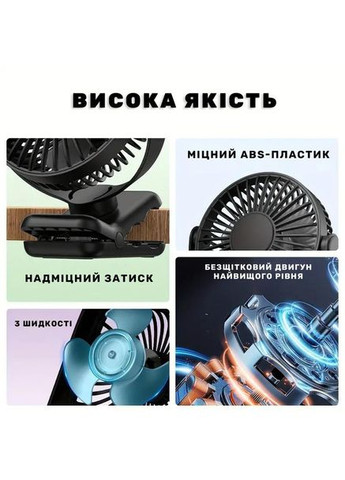 Портативный USB-вентилятор с клипсой и 3 режимами обдува черный China (351854913)
